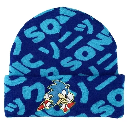 Шапочка из жаккардовой акриловой вязки с плоской вышивкой Sonic Blue AOP