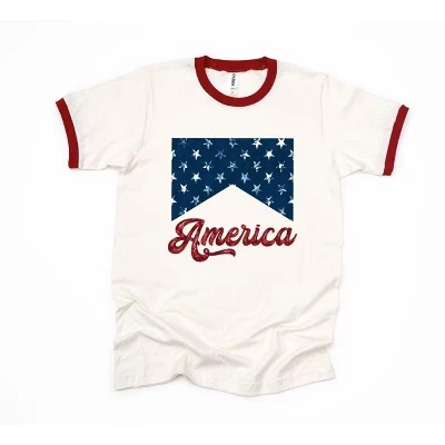 Женская футболка с коротким рукавом и надписью America Retro Cursive Ringer
