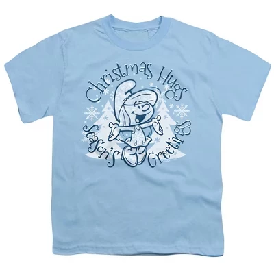 Винтажная футболка Smurfette Christmas Hugs для мальчиков светло-голубого цвета