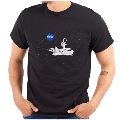 Футболка с графическим изображением астронавта NASA Space Shuttle Surfing для мужчин или женщин лицензионного черного цвета