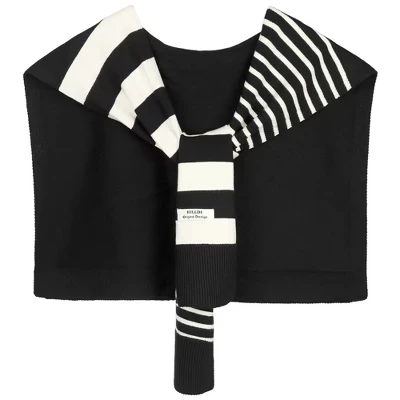 Women's Stripes Sweater Shawl Wraps Knitted Knotted Multicolor Fashion Casual Scarf for Travel Office 1 Pc black