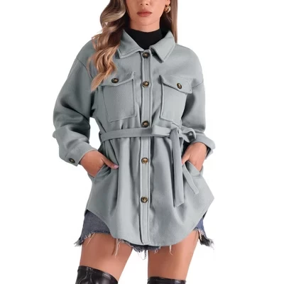 Женское полупальто Allegra K, с поясом, серое