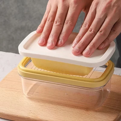 Коробка для нарезки масла, Пластиковая масленка с крышкой, Нож для нарезки масла, Прямоугольный контейнер для масла из нержавеющей стали, Кухонный инструмент для выпечки желтого цвета