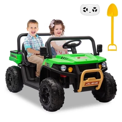 2-местная поездка на UTV для детей, 24-вольтовая поездка на игрушках с дистанционным управлением 2.4G, шины EVA, Электромобиль мощностью 4x35 Вт, работающий на батарейках, зеленый
