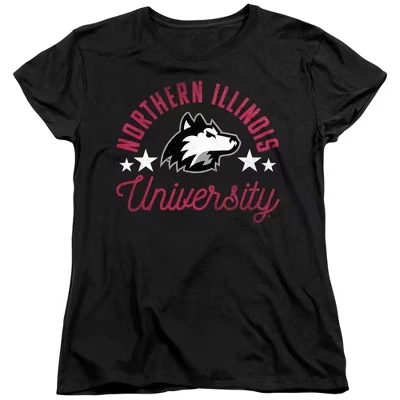 Женская футболка с надписью Northern Illinois University Huskies черного цвета