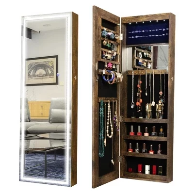 Настенный шкаф для ювелирных изделий с подсветкой, запирающийся ящик-органайзер для ювелирных изделий, Подвесной органайзер для ювелирных изделий с большой емкостью для хранения