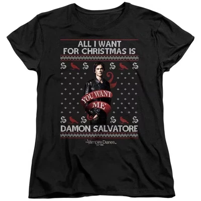 Женская футболка All I Want For Christmas от Дэймона Сальваторе черного цвета