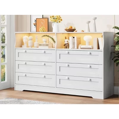 Комод Garvee Modern с 6 ящиками и LED, белый