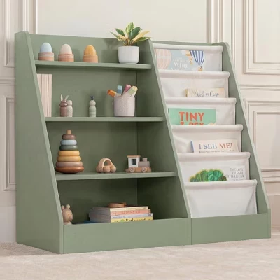 Детская книжная полка 35,2 x 15,7 x 31,5 дюйма - Прочная полка Монтессори с мягкими и жесткими полками.