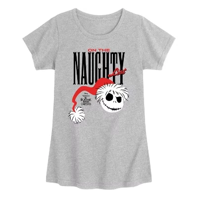 Футболка для девочек - Кошмар перед Рождеством - Naughty List Jack, приталенная футболка с коротким рукавом и рисунком, серая