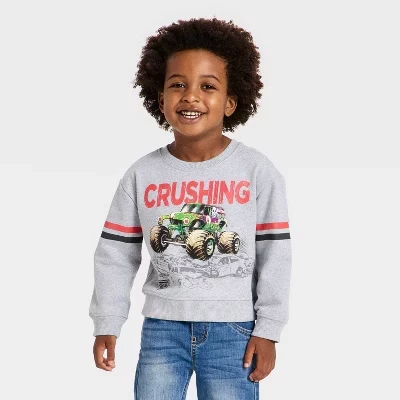 Мальчиковый свитшот Monster Jam Grave Digger «Crushing» флисовый, серый