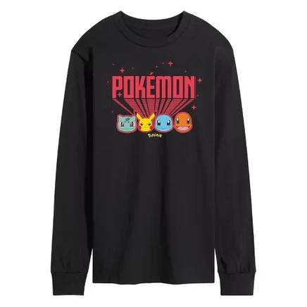 Мужская футболка с длинным рукавом в стиле ретро с изображением покемонов - Pokémon, черная