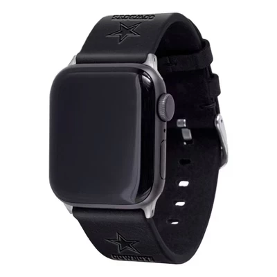 Кожаный ремешок для Apple Watch, совместимый с Dallas Cowboys - Черный