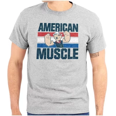 Мужская футболка с графическим рисунком Popeye The Sailor American Muscle лицензионного серого цвета