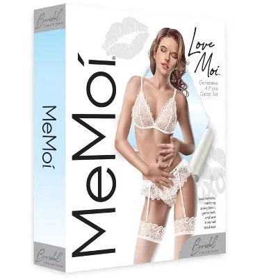 Женский комплект Memoi из 4 предметов: подвязка Genevieve, бюстгальтер, трусики и чулки