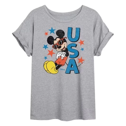 Женская футболка Disney Mickey Sunglasses USA свободного кроя, меланжево-серая