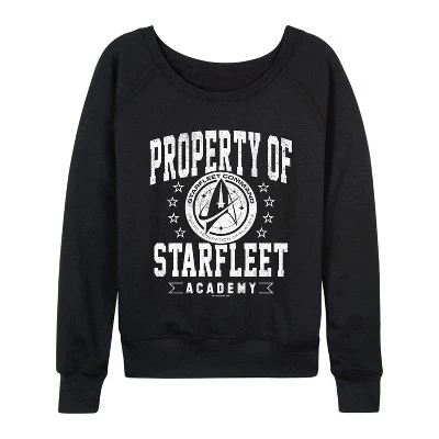 Women's -  - Property of Starfleet Lightweight French Terry Wide Neck Long Sleeve Graphic Shirt black