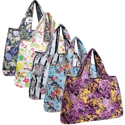 Большие складные нейлоновые многоразовые продуктовые сумки Tote, 5 упаковок exotic bloom