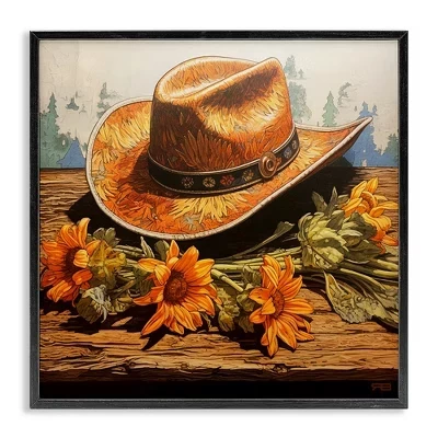 Ковбойская шляпа с подсолнухами в обрамлении Giclee Art black