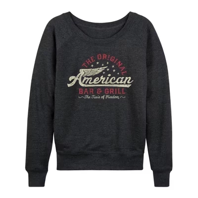 Женская рубашка American Bar & Grill из легкой махровой ткани с широким вырезом и длинным рукавом с графическим рисунком heather charcoal