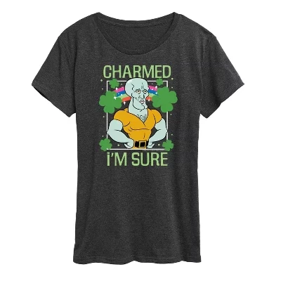 Женская - Губка Боб Квадратные штаны - Футболка Charmed Im Sure с коротким рукавом и графическим рисунком heather charcoal
