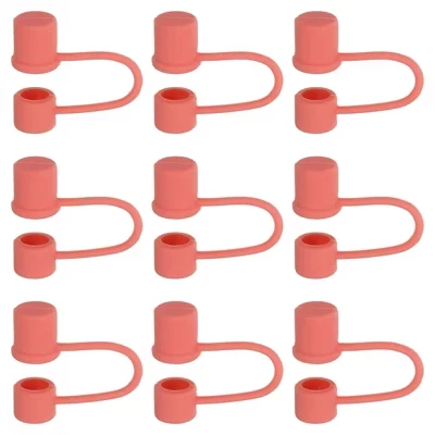 Cute Reusable Dust-proof Silicone Spill Stopper for Straw Cup 9 Pcs coral