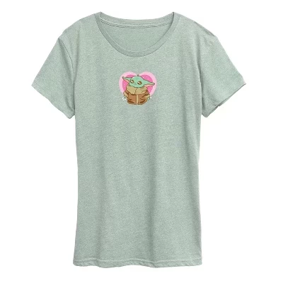 Women's -  - Grogu Heart Short Sleeve Graphic T-Shirt heather sea foam