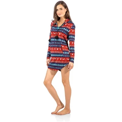 Женский свитер из флиса с капюшоном и застежкой-молнией Sleep Lounge Shirt