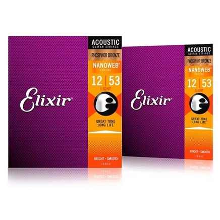 Струны Elixir Phosphor Bronze NANOWEB, 12–53, 2 набора