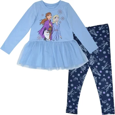 Комплект одежды Frozen Elsa Anna Frozen Girls - футболка и леггинсы для новорожденных и маленьких детей светло-голубого цвета
