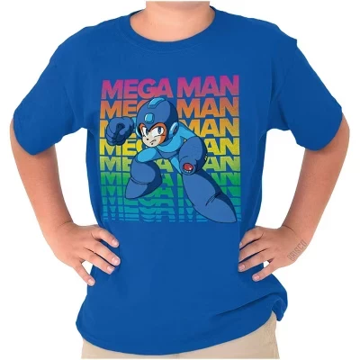 Футболки с круглым вырезом и персонажем аниме-мультфильма Mega Man 90-х годов для мальчиков и девочек с лицензией royal