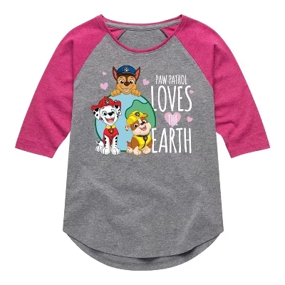 Футболка для девочек - Paw Patrol - Loves Earth с регланом и графическим принтом 