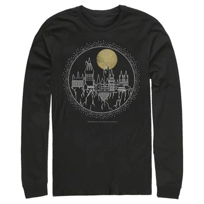Мужская рубашка с длинным рукавом Hogwarts Line Art Moonrise, черная