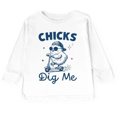 Chicks Dig Me Scooter - Футболка для малышей с длинным рукавом и рисунком белого цвета