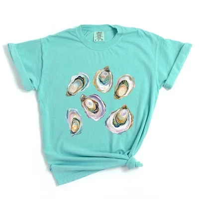 Футболка с надписью Oysters, окрашенная акварелью, меловая мята