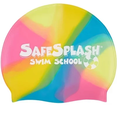 Многоцветная силиконовая шапочка для плавания Safesplash Swim School розовый/ синий tie dye multi