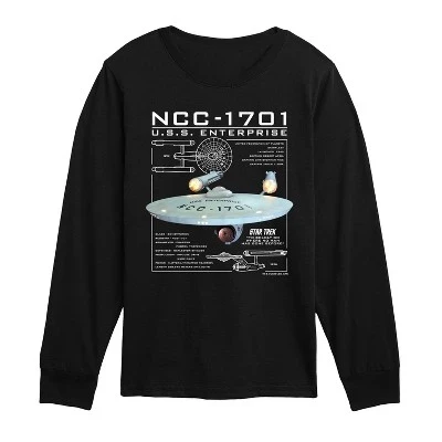 Футболка с длинным рукавом и графическим рисунком NCC 1701 USS Enterprise, черная