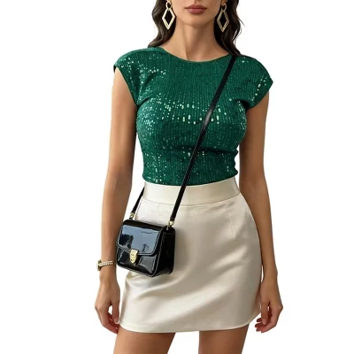 Женский топ Yesfashion с пайетками и открытой спиной, зеленый