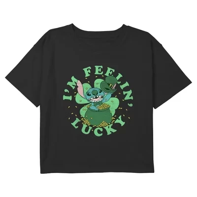 Укороченная футболка для девочек I'm Feeling' Lucky, черная