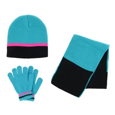 Комплект зимней шапочки-шарфа и перчаток Polar Wear для девочек из 3-6 цветных блоков синего цвета