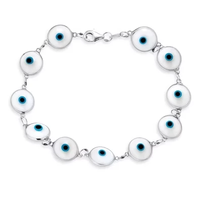 Браслет Bling Jewelry «Глаз Фатимы», серебро, белый