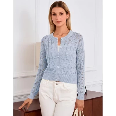 Женский кардиган Yesfashion с завязками, ажурный, голубой