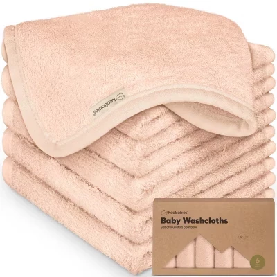 детские мочалки 6pk Deluxe, Органическая и мягкая детская салфетка 10х10, Детское банное полотенце, Салфетки для лица персикового цвета