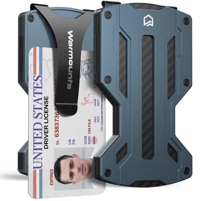 Мужской тонкий кошелек Warmounts RFID из карбона и алюминия, синий