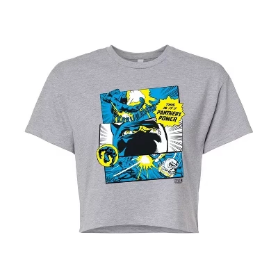 Women's -  - Black Panther Comic Panels Cropped Graphic T-Shirt gray