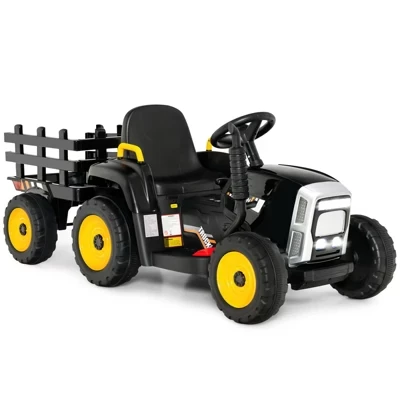 Детский трактор Costway 12V с прицепом, черный
