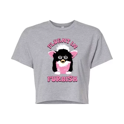 Женская укороченная футболка с рисунком Fluent In Furbish серого цвета