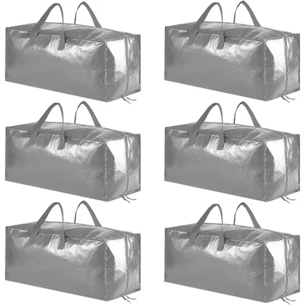 Extra Large Heavy Duty Moving Bags – Durable Storage Totes with Backpack Straps, Strong Handles & Zippers – Ideal for Packing & Moving-® 6 pack / gray
