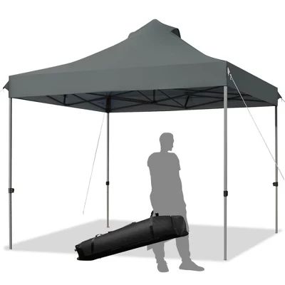 10' x 10' Портативный всплывающий тент для вечеринок с навесом, регулируемый с сумкой на роликах, Белый / Синий / Серый серый
