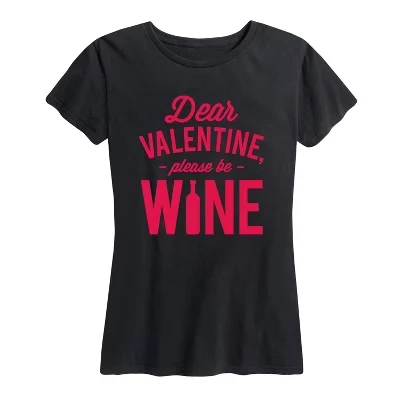 Женская футболка с коротким рукавом и рисунком Dear Valentine Please Be Wine черного цвета